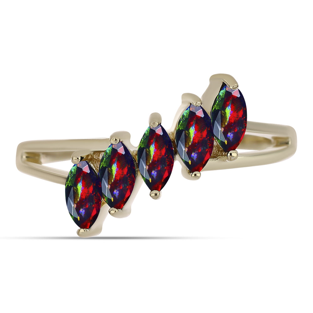 Inel din Argint 925 Placat cu Aur ( 2.1 grame ) cu Opal Etiopian Negru Lega Dembi 0.45 Carate 1 