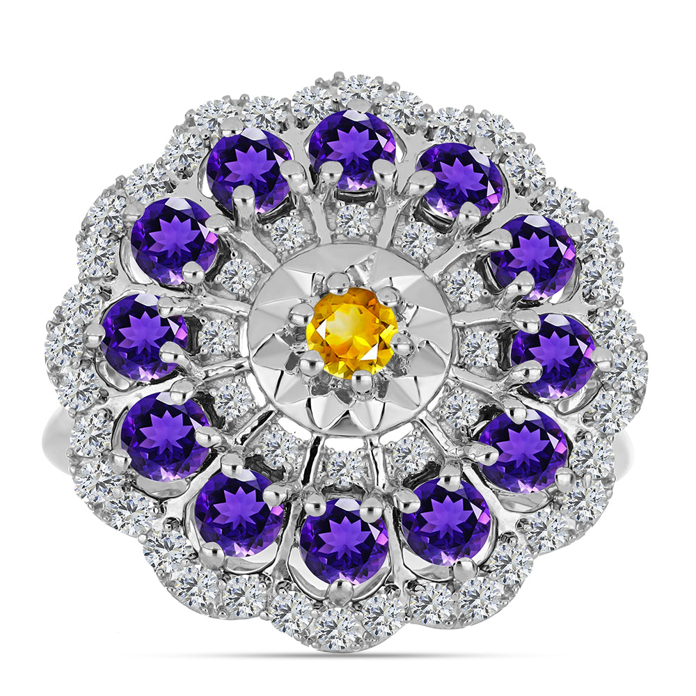 Inel din Argint 925 ( 4.61 grame ) cu Citrin Ural și Ametist Marocan 2.34 Carate