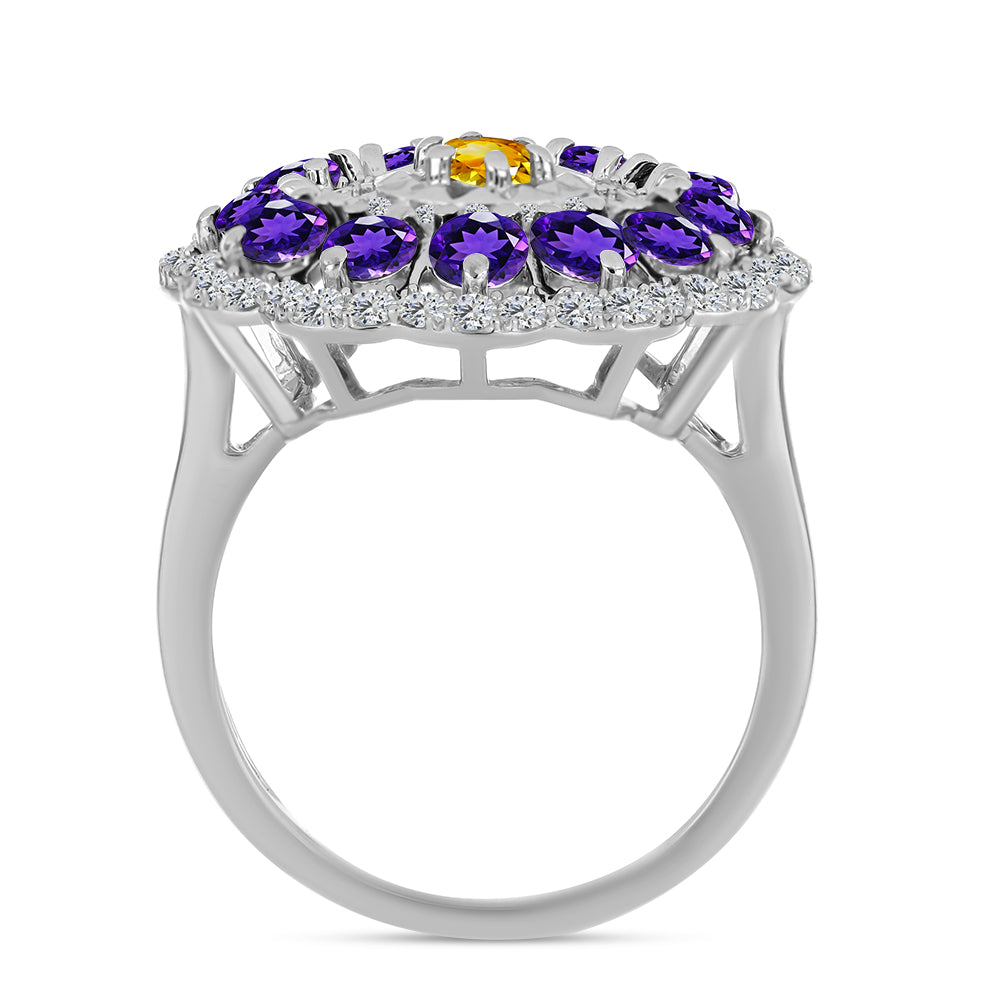 Inel din Argint 925 ( 4.61 grame ) cu Citrin Ural și Ametist Marocan 2.34 Carate