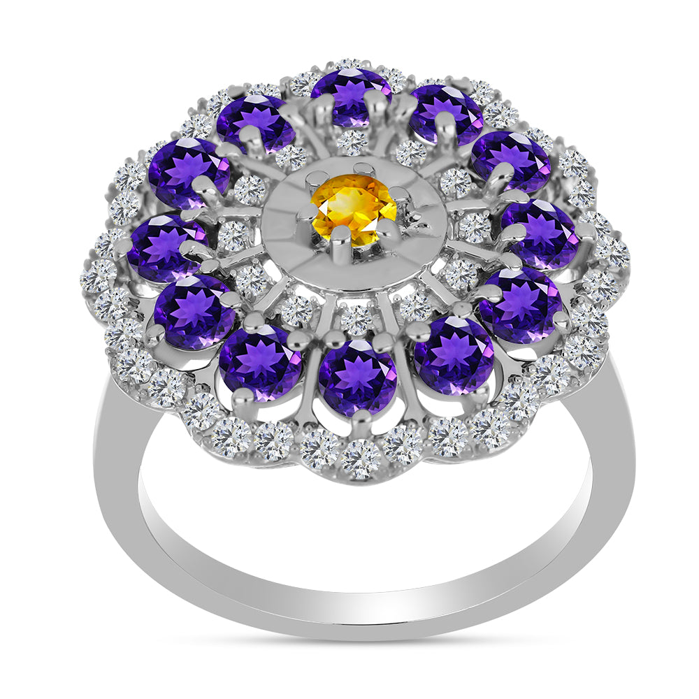 Inel din Argint 925 ( 4.61 grame ) cu Citrin Ural și Ametist Marocan 2.34 Carate