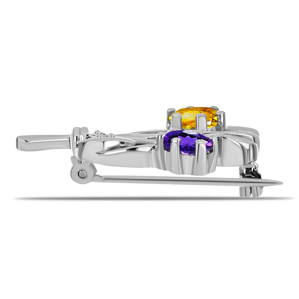 Broşă din Argint 925 ( 3.69 grame ) cu Citrin Ural și Ametist Marocan 0.92 Carate 2 