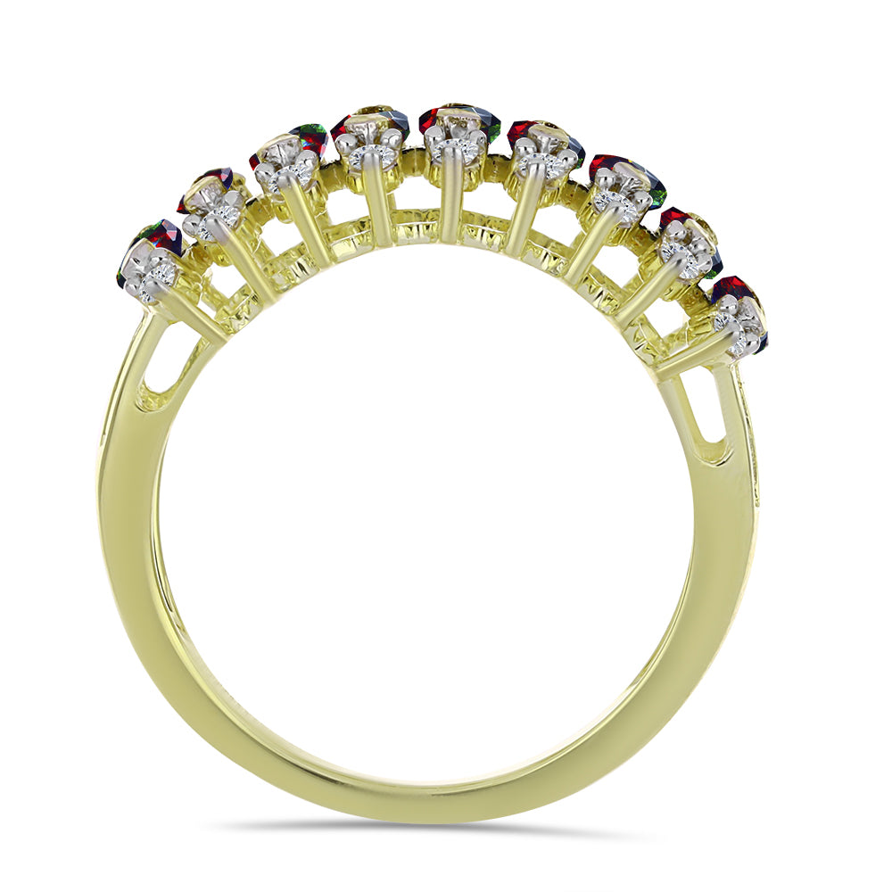 Inel din Argint 925 Placat cu Aur ( 3.36 grame ) cu Opal Etiopian Negru Lega Dembi și Topaz Alb 1.13 Carate 2 