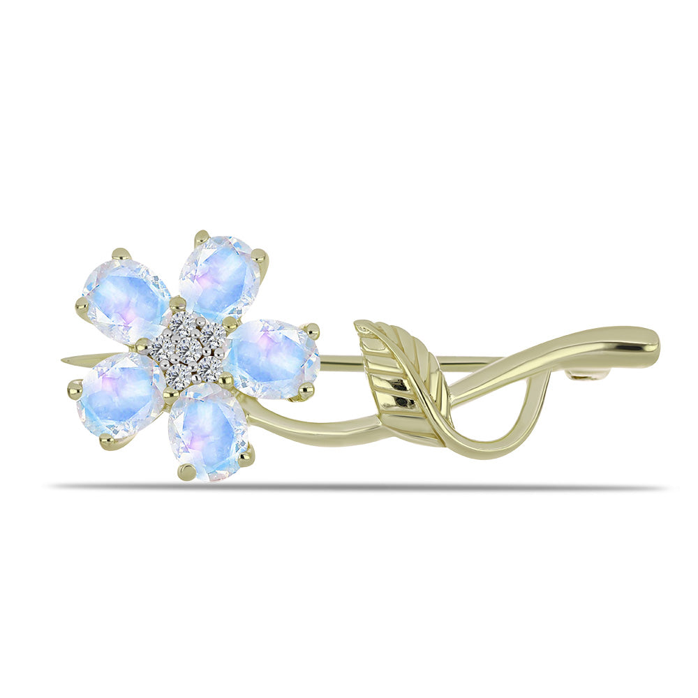 Broşă din Argint 925 Placat cu Aur ( 2.89 grame ) cu Piatra Lunii Curcubeu și Topaz Alb 1.72 Carate 1 