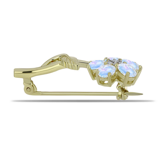 Broşă din Argint 925 Placat cu Aur ( 2.89 grame ) cu Piatra Lunii Curcubeu și Topaz Alb 1.72 Carate