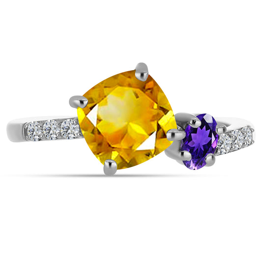 Inel din Argint 925 ( 2.22 grame ) cu Citrin Ural și Ametist Marocan 2.45 Carate