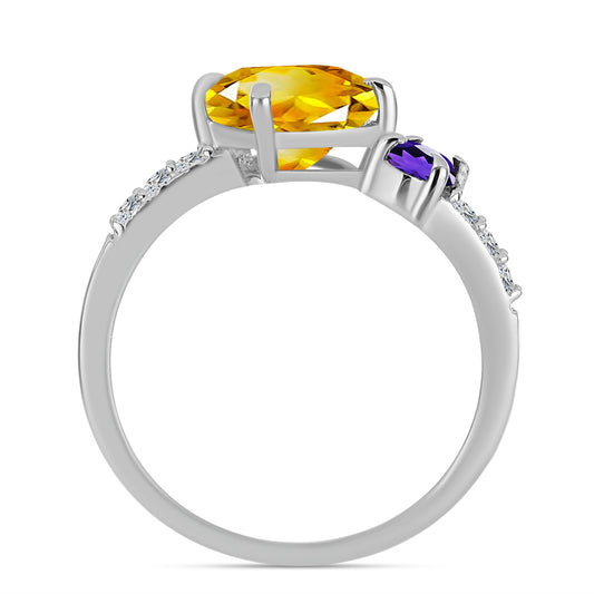 Inel din Argint 925 ( 2.22 grame ) cu Citrin Ural și Ametist Marocan 2.45 Carate