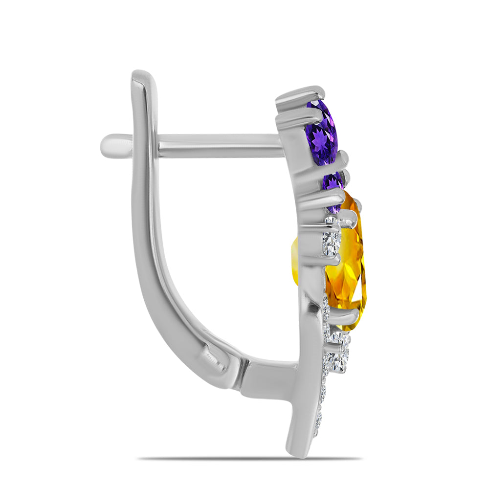 Cercei din Argint 925 ( 3.46 grame ) cu Citrin Ural și Ametist Marocan 2.17 Carate