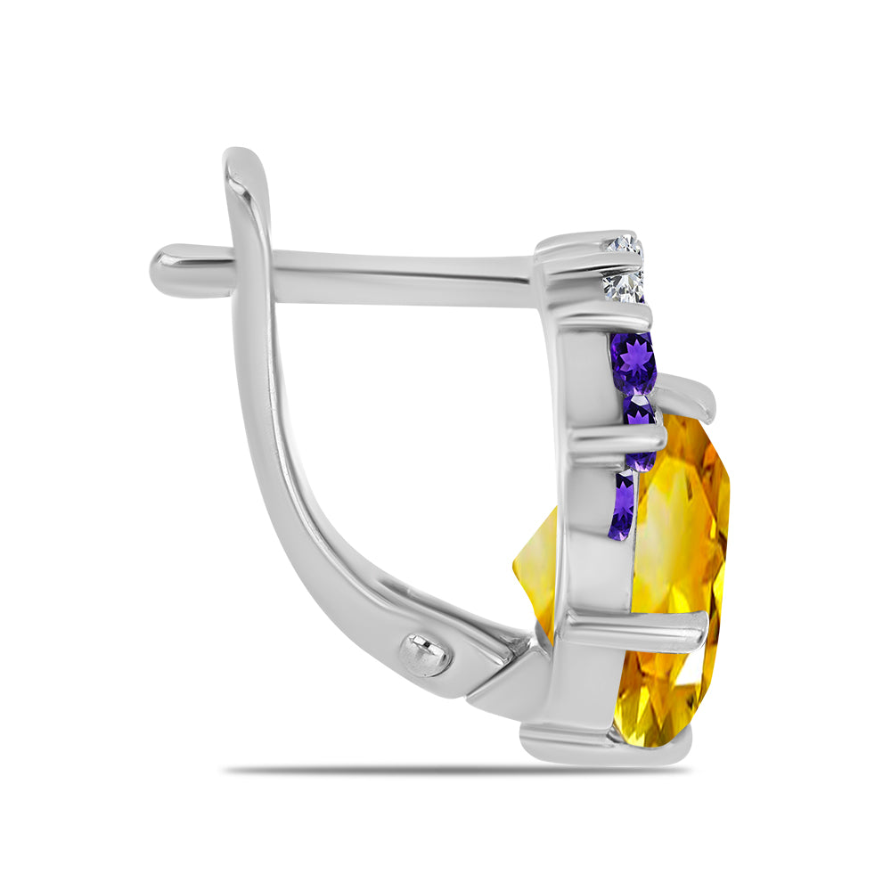 Cercei din Argint 925 ( 3.42 grame ) cu Citrin Ural și Ametist Marocan 4.77 Carate 2 