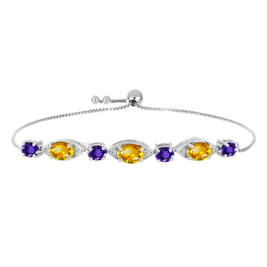 Brățară din Argint 925 ( 4.85 grame ) cu Citrin Ural și Ametist Marocan 3.51 Carate