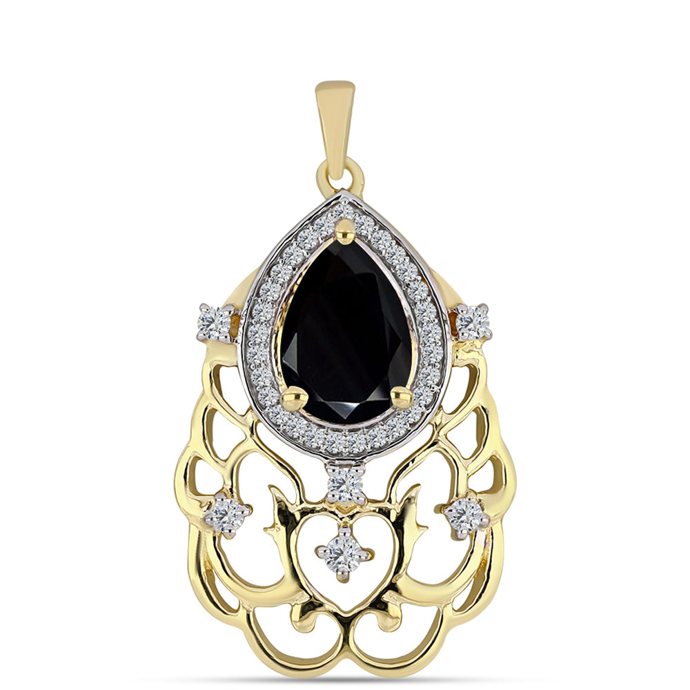 Pandantiv din Argint 925 Placat cu Aur ( 3.38 grame ) cu Onix Negru și Topaz Alb 2.1 Carate 1 