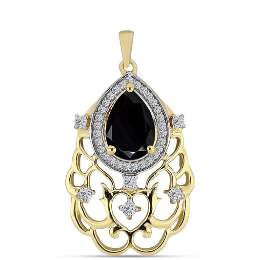 Pandantiv din Argint 925 Placat cu Aur ( 3.38 grame ) cu Onix Negru și Topaz Alb 2.1 Carate