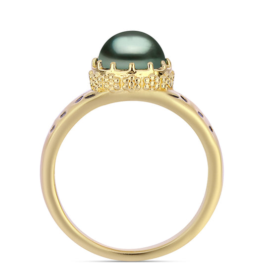 Inel din Argint 925 Placat cu Aur ( 4.6 grame ) cu Perlă De apă Dulce cu Efect "Verde Tahitian" 0.77 Carate