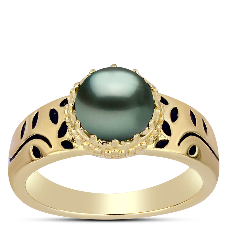 Inel din Argint 925 Placat cu Aur ( 4.6 grame ) cu Perlă De apă Dulce cu Efect "Verde Tahitian" 0.77 Carate 3 