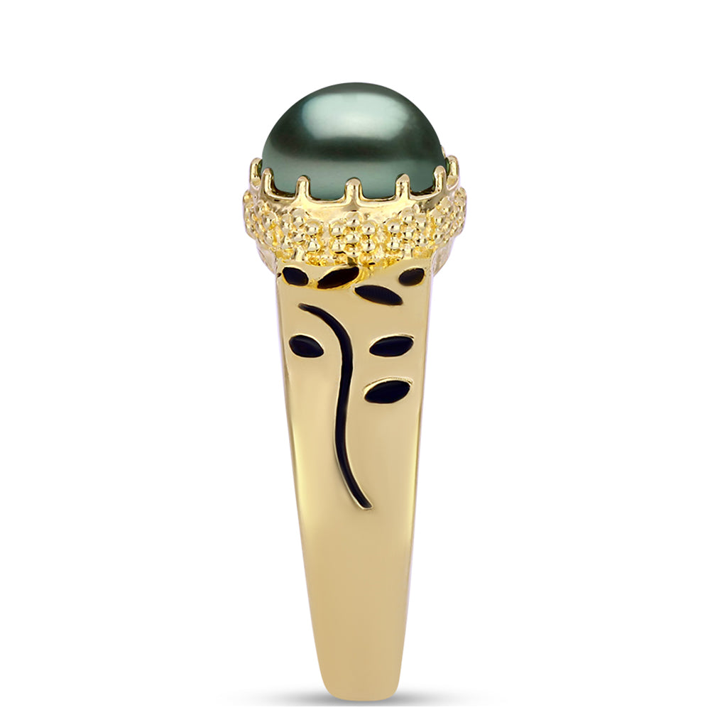 Inel din Argint 925 Placat cu Aur ( 4.6 grame ) cu Perlă De apă Dulce cu Efect "Verde Tahitian" 0.77 Carate 4 