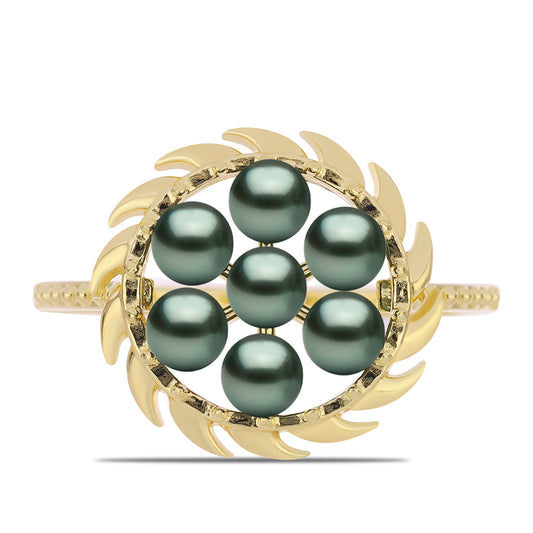 Inel din Argint 925 Placat cu Aur ( 2.85 grame ) cu Perlă De apă Dulce cu Efect "Verde Tahitian" 0.6 Carate