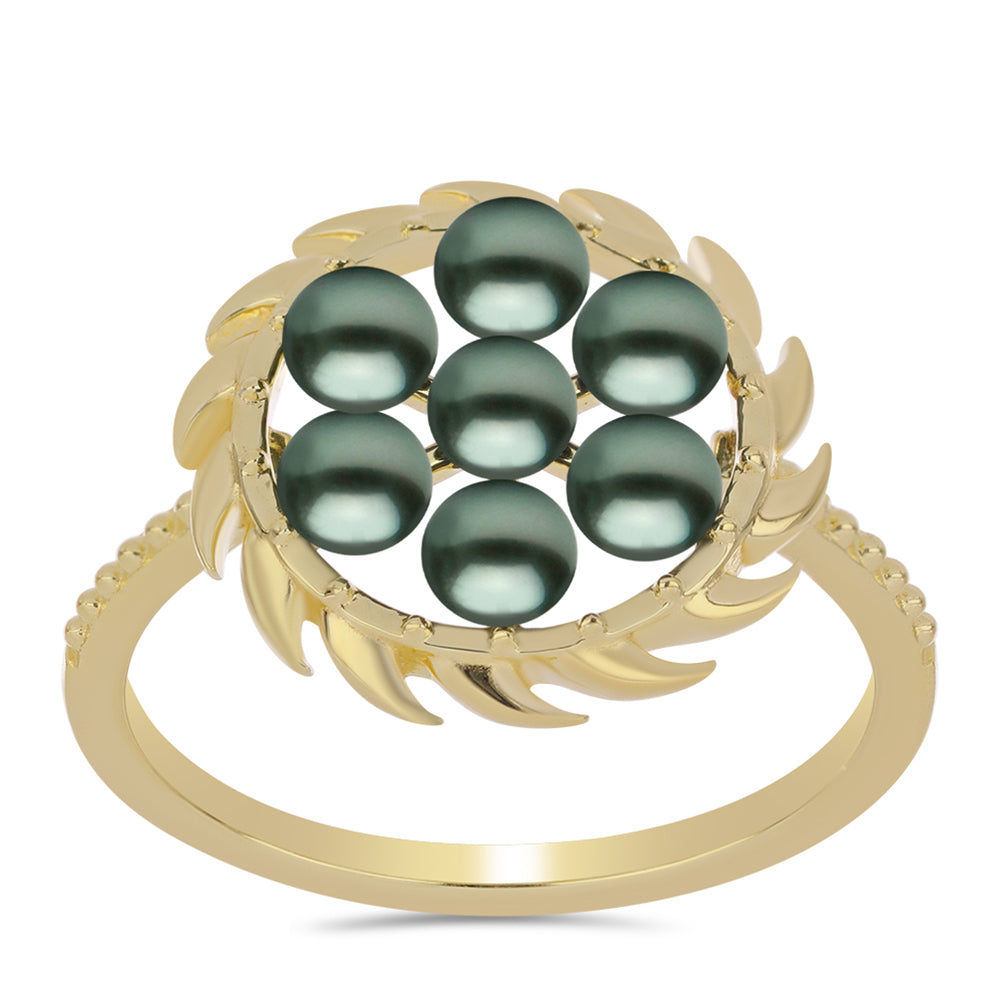 Inel din Argint 925 Placat cu Aur ( 2.85 grame ) cu Perlă De apă Dulce cu Efect "Verde Tahitian" 0.6 Carate