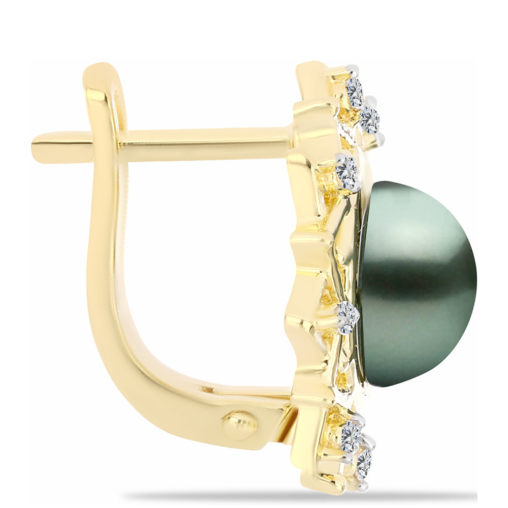 Cercei din Argint 925 Placat cu Aur ( 5.02 grame ) cu Perlă De apă Dulce cu Efect "Verde Tahitian" și Topaz Alb 1.71 Carate 2 