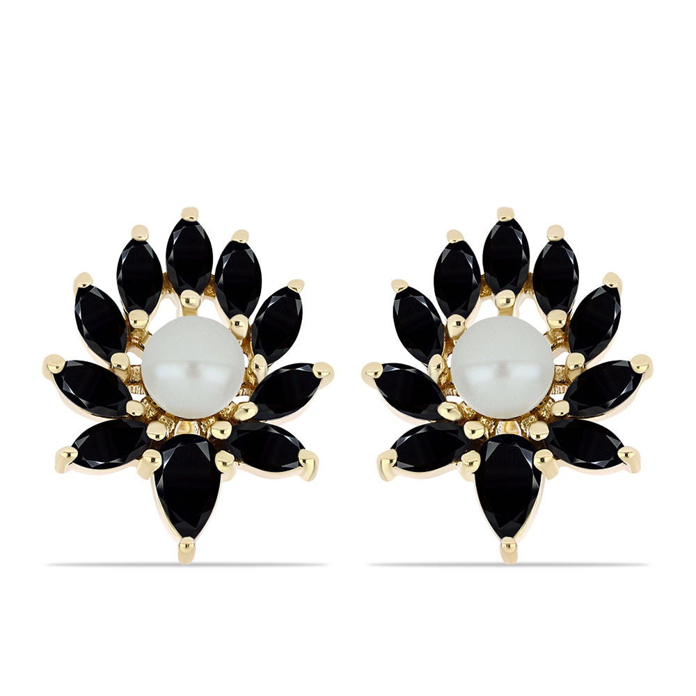 Cercei din Argint 925 Placat cu Aur ( 3.96 grame ) cu Perlă De apă Dulce cu Efect "Verde Tahitian" și Onix Negru 3.95 Carate