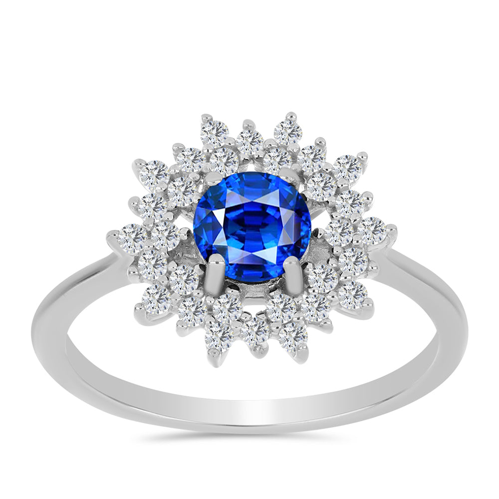 Inel din Argint 925 ( 2.71 grame ) cu Safir Albastru Australian și Topaz Alb 1.77 Carate