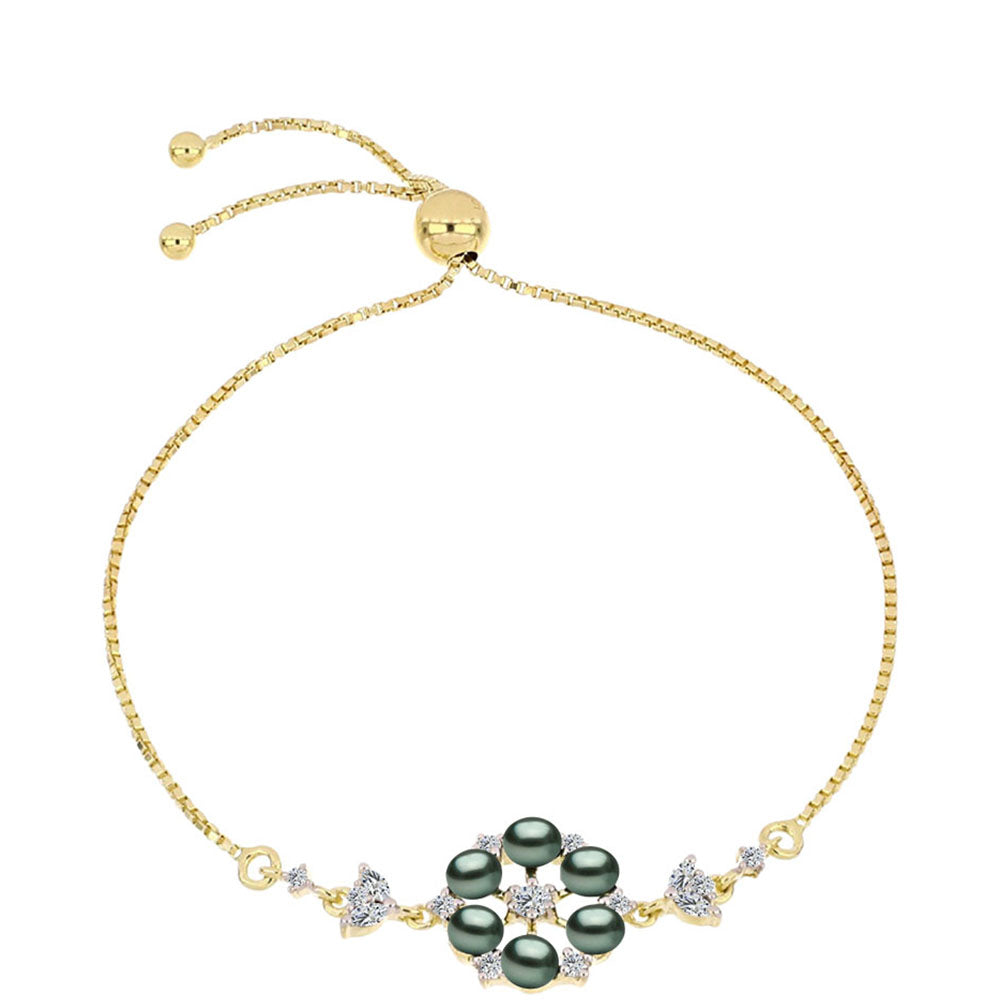 Brățară din Argint 925 Placat cu Aur ( 3.29 grame ) cu Perlă De apă Dulce cu Efect "Verde Tahitian" și Topaz Alb 1.05 Carate