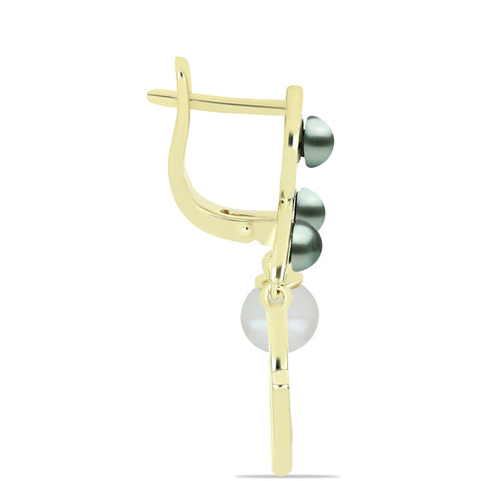 Cercei din Argint 925 Placat cu Aur ( 4.95 grame ) cu Perlă De apă Dulce cu Efect "Verde Tahitian" și Perlă Albă de Cultură 3.42 Carate