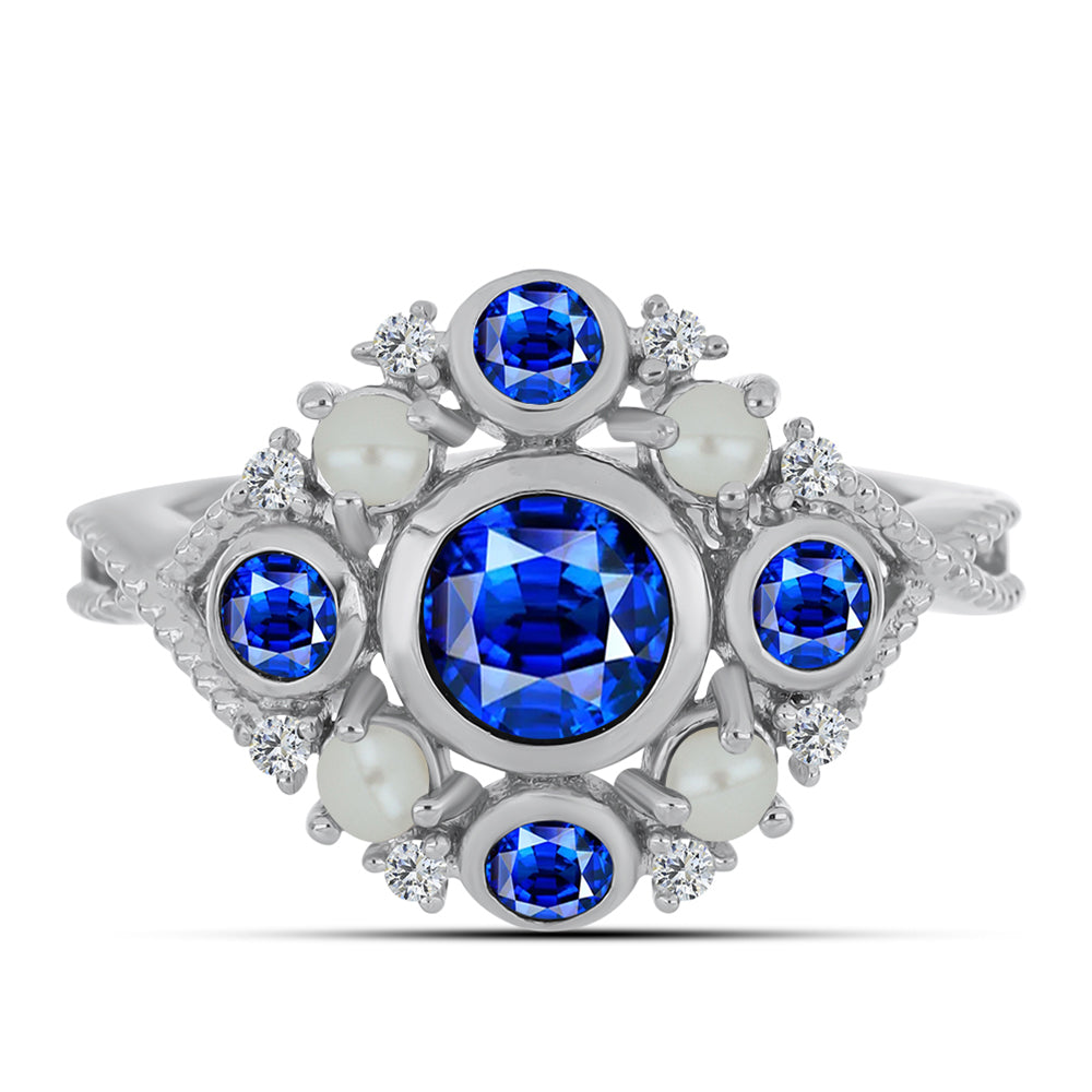 Inel din Argint 925 ( 3.96 grame ) cu Safir Albastru Australian și Perlă de Apă Dulce Albă 2.43 Carate 1 