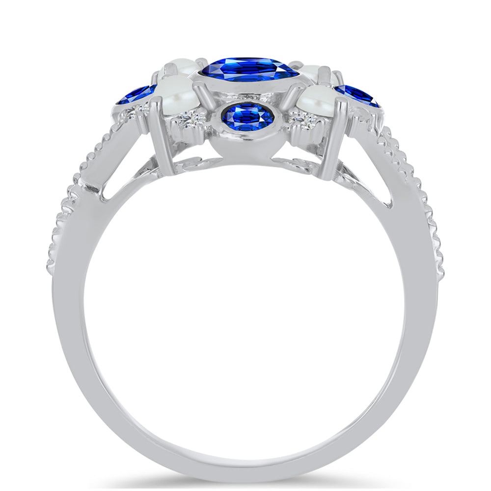 Inel din Argint 925 ( 3.96 grame ) cu Safir Albastru Australian și Perlă de Apă Dulce Albă 2.43 Carate 2 