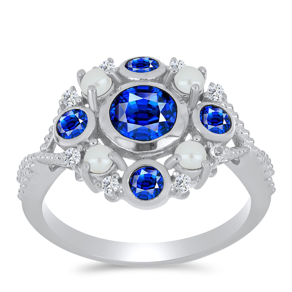 Inel din Argint 925 ( 3.96 grame ) cu Safir Albastru Australian și Perlă de Apă Dulce Albă 2.43 Carate