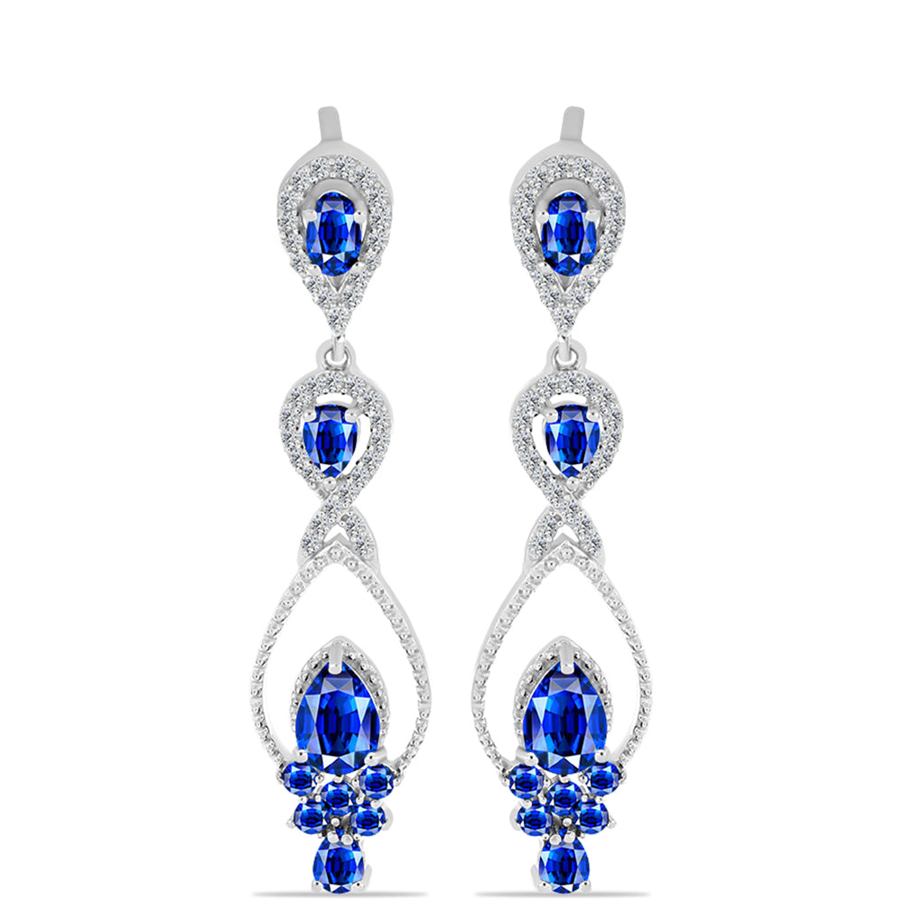 Cercei din Argint 925 ( 5.56 grame ) cu Safir Albastru Australian și Topaz Alb 4.7 Carate
