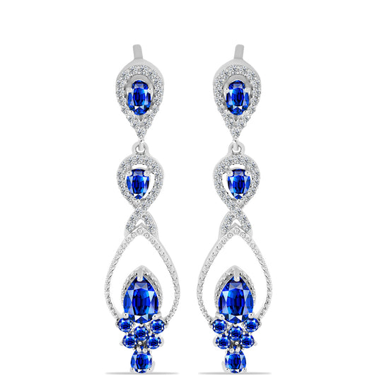 Cercei din Argint 925 ( 5.56 grame ) cu Safir Albastru Australian și Topaz Alb 4.7 Carate