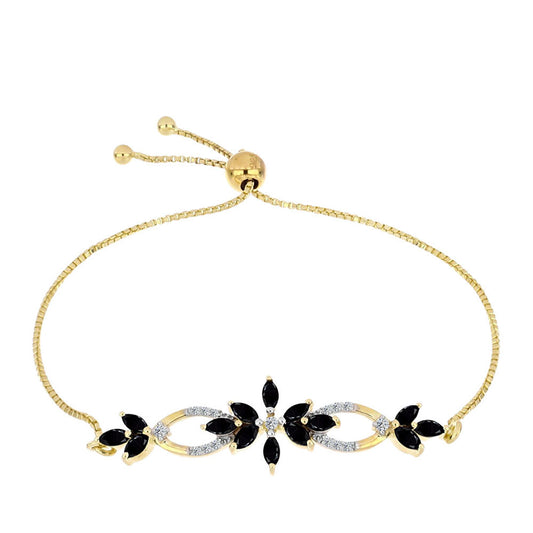 Brățară din Argint 925 Placat cu Aur ( 4.14 grame ) cu Onix Negru și Topaz Alb 1.84 Carate