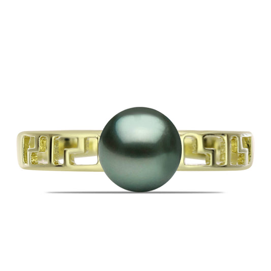 Inel din Argint 925 Placat cu Aur ( 2.58 grame ) cu Perlă De apă Dulce cu Efect "Verde Tahitian" 0.76 Carate