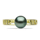 Inel din Argint 925 Placat cu Aur ( 2.58 grame ) cu Perlă De apă Dulce cu Efect "Verde Tahitian" 0.76 Carate