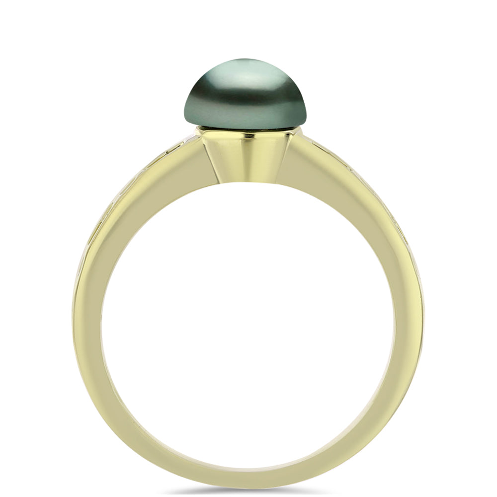 Inel din Argint 925 Placat cu Aur ( 2.58 grame ) cu Perlă De apă Dulce cu Efect "Verde Tahitian" 0.76 Carate