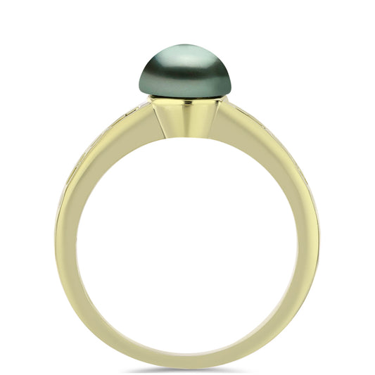 Inel din Argint 925 Placat cu Aur ( 2.58 grame ) cu Perlă De apă Dulce cu Efect "Verde Tahitian" 0.76 Carate