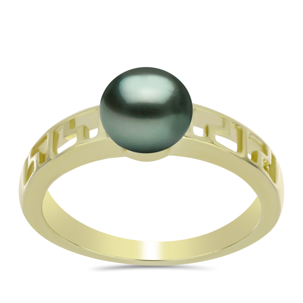 Inel din Argint 925 Placat cu Aur ( 2.58 grame ) cu Perlă De apă Dulce cu Efect "Verde Tahitian" 0.76 Carate 3 