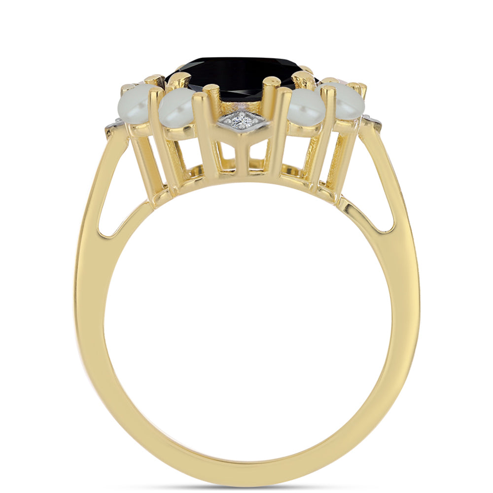 Inel din Argint 925 Placat cu Aur ( 4.25 grame ) cu Perlă De apă Dulce cu Efect "Verde Tahitian" și Onix Negru 5.47 Carate