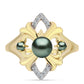 Inel din Argint 925 Placat cu Aur ( 3.56 grame ) cu Perlă De apă Dulce cu Efect "Verde Tahitian" și Topaz Alb 0.46 Carate