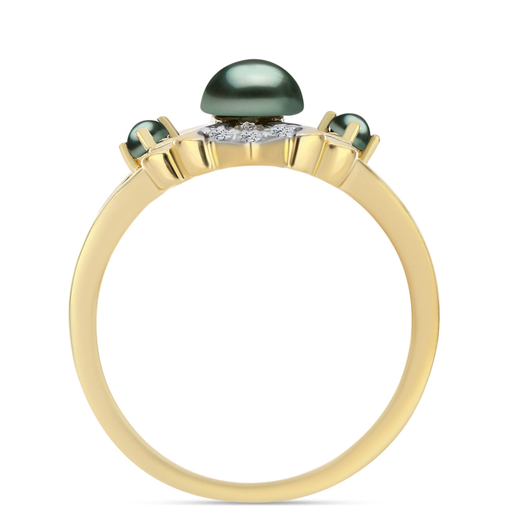 Inel din Argint 925 Placat cu Aur ( 3.56 grame ) cu Perlă De apă Dulce cu Efect "Verde Tahitian" și Topaz Alb 0.46 Carate