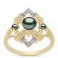 Inel din Argint 925 Placat cu Aur ( 3.56 grame ) cu Perlă De apă Dulce cu Efect "Verde Tahitian" și Topaz Alb 0.46 Carate