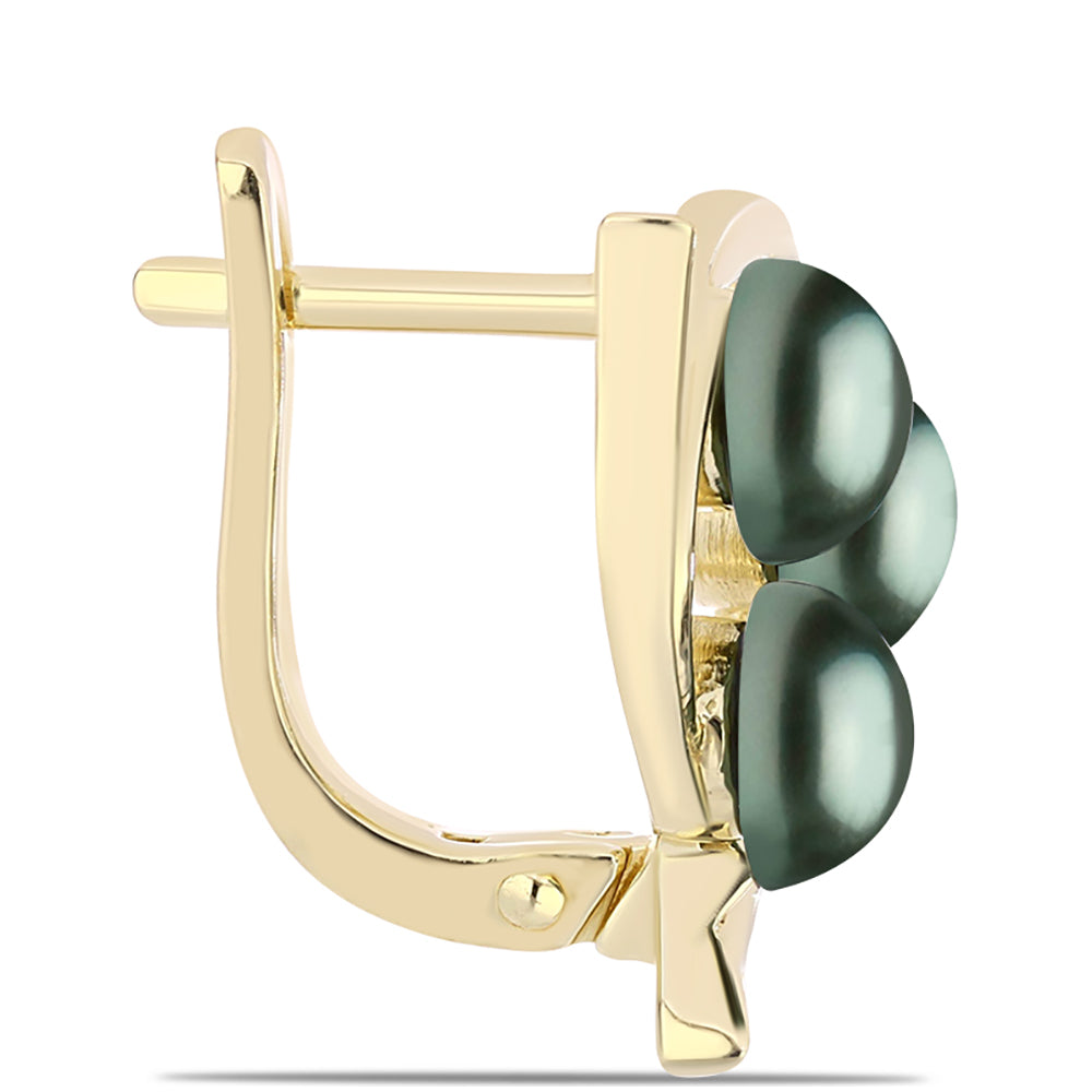 Cercei din Argint 925 Placat cu Aur ( 4.51 grame ) cu Perlă De apă Dulce cu Efect "Verde Tahitian" 1.86 Carate 2 