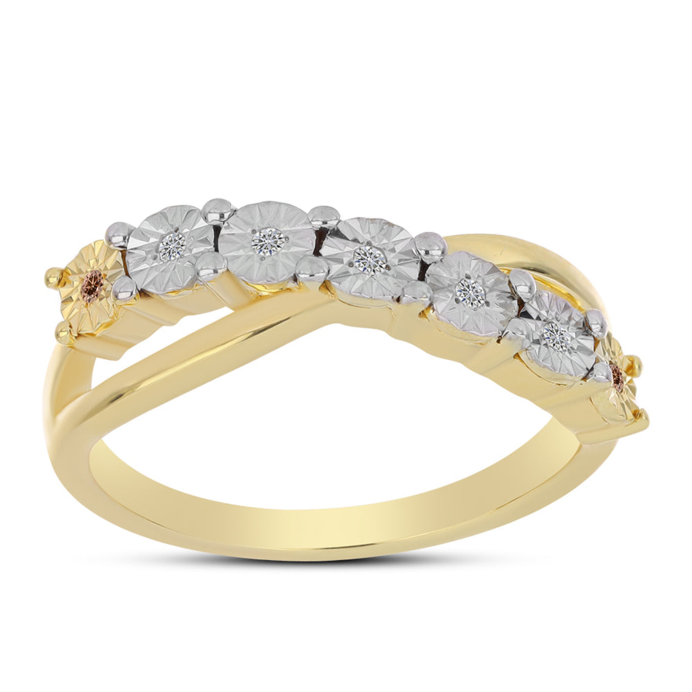 Inel din Argint 925 Placat cu Aur ( 3.11 grame ) cu Diamant Coniac și Topaz Alb 0.06 Carate