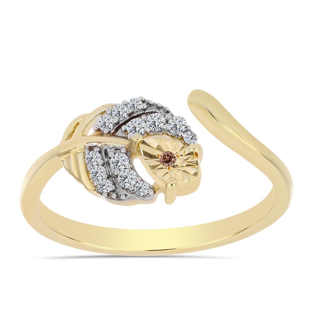 Inel din Argint 925 Placat cu Aur ( 1.72 grame ) cu Diamant Coniac și Topaz Alb 0.12 Carate 3 