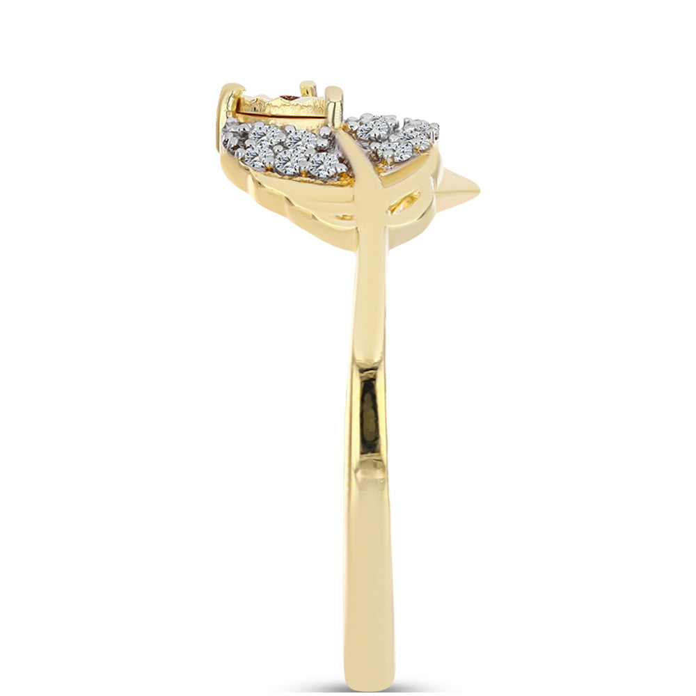 Inel din Argint 925 Placat cu Aur ( 1.72 grame ) cu Diamant Coniac și Topaz Alb 0.12 Carate