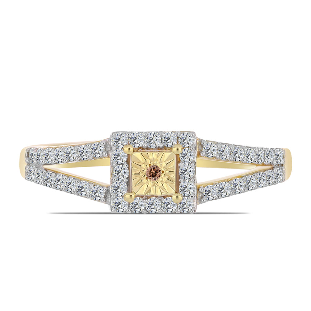 Inel din Argint 925 Placat cu Aur ( 2.57 grame ) cu Diamant Coniac și Topaz Alb 0.4 Carate 1 