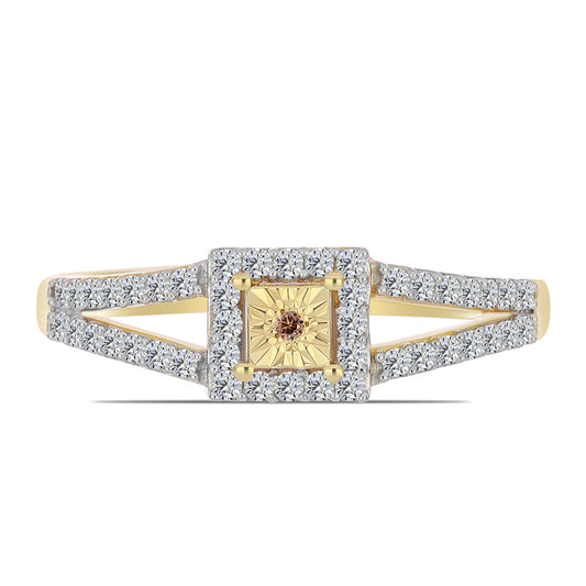 Inel din Argint 925 Placat cu Aur ( 2.57 grame ) cu Diamant Coniac și Topaz Alb 0.4 Carate