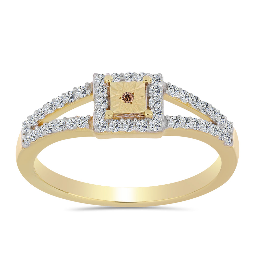 Inel din Argint 925 Placat cu Aur ( 2.57 grame ) cu Diamant Coniac și Topaz Alb 0.4 Carate 3 