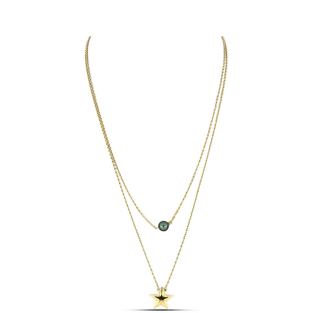 Colier din Argint 925 Placat cu Aur ( 5.52 grame ) cu Perlă De apă Dulce cu Efect "Verde Tahitian" 1.32 Carate 1 