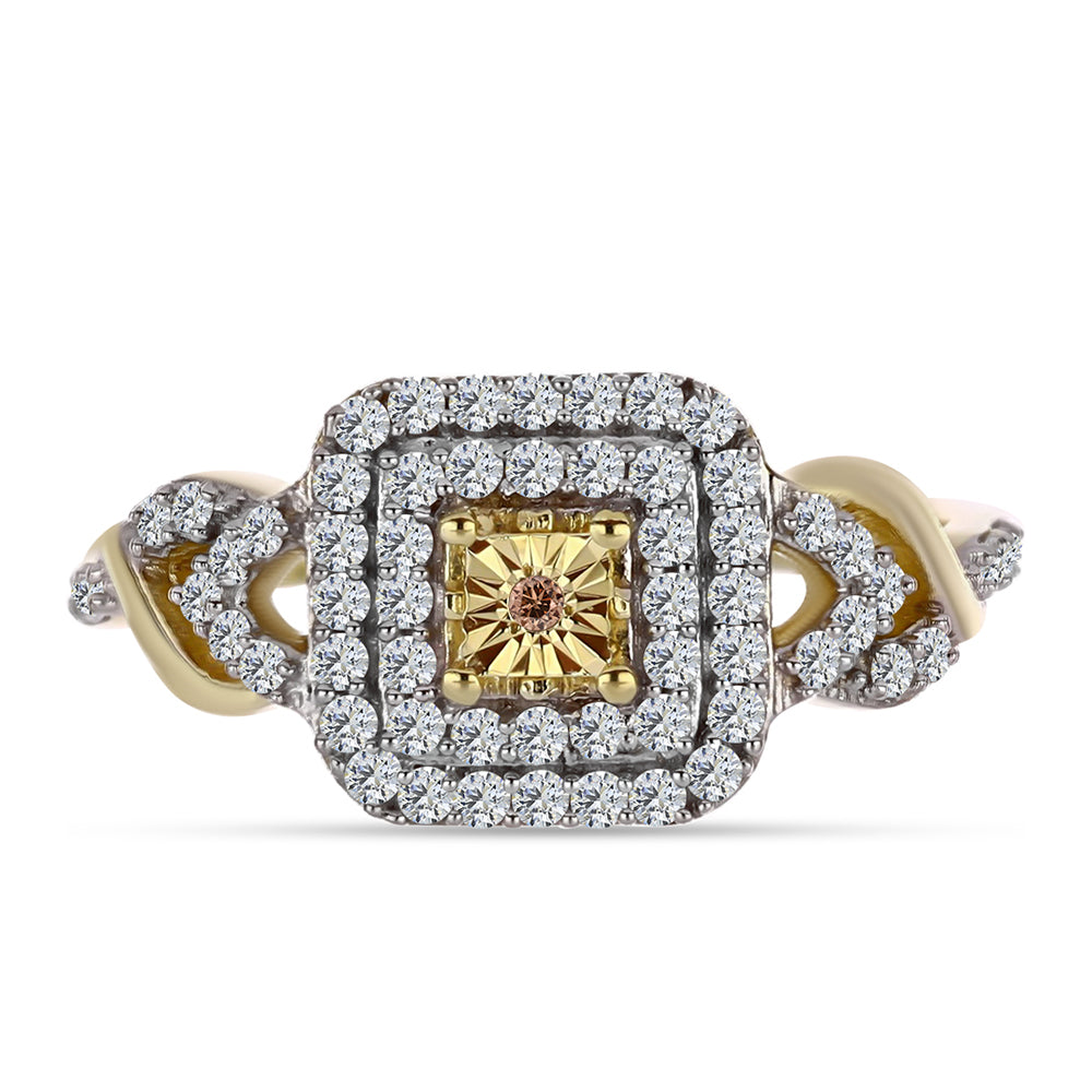 Inel din Argint 925 Placat cu Aur ( 2.91 grame ) cu Diamant Coniac și Topaz Alb 0.43 Carate