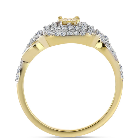 Inel din Argint 925 Placat cu Aur ( 2.91 grame ) cu Diamant Coniac și Topaz Alb 0.43 Carate